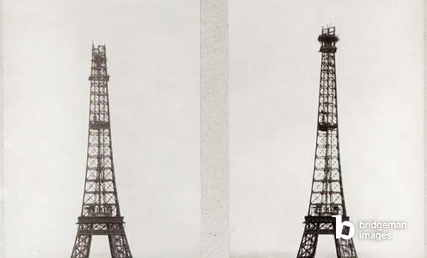 Two views of the construction of the Eiffel Tower, 12th February &12th March 1889